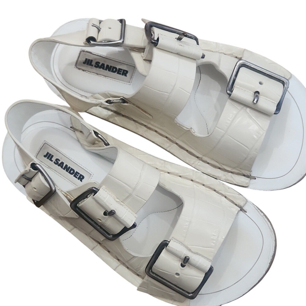 Jil Sander Double Buckle Euro Quiet Luxury Leather Boho Cream Sandal 38 Earthy